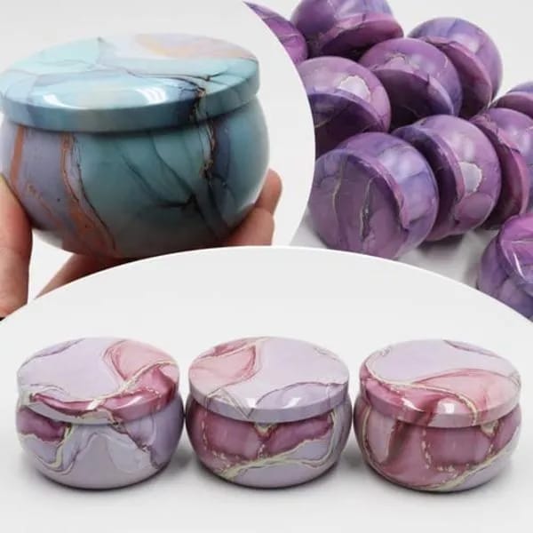 : Pack of 3 Empty Tin Box|Empty Tin Jars|Tin Box Collection Marble Printed Jars DIY Candle Making|Jars for Candles 3 Pieces| Empty containers| empty jars| Candle Jars