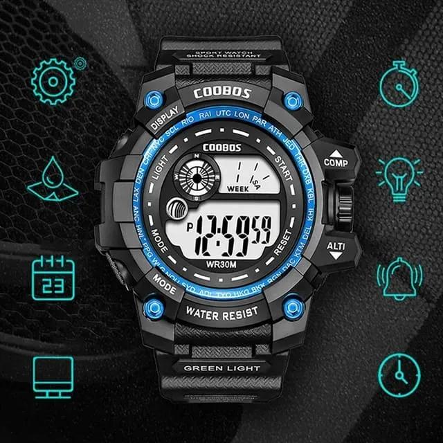 Men's Sports Watch - Black & Blue - 1 Pc - Water Resistant, Long Battery Life